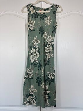 Vintage Hilo Hattie Hawaiian Original Floral Midi Dress Sage Green Rayon Small